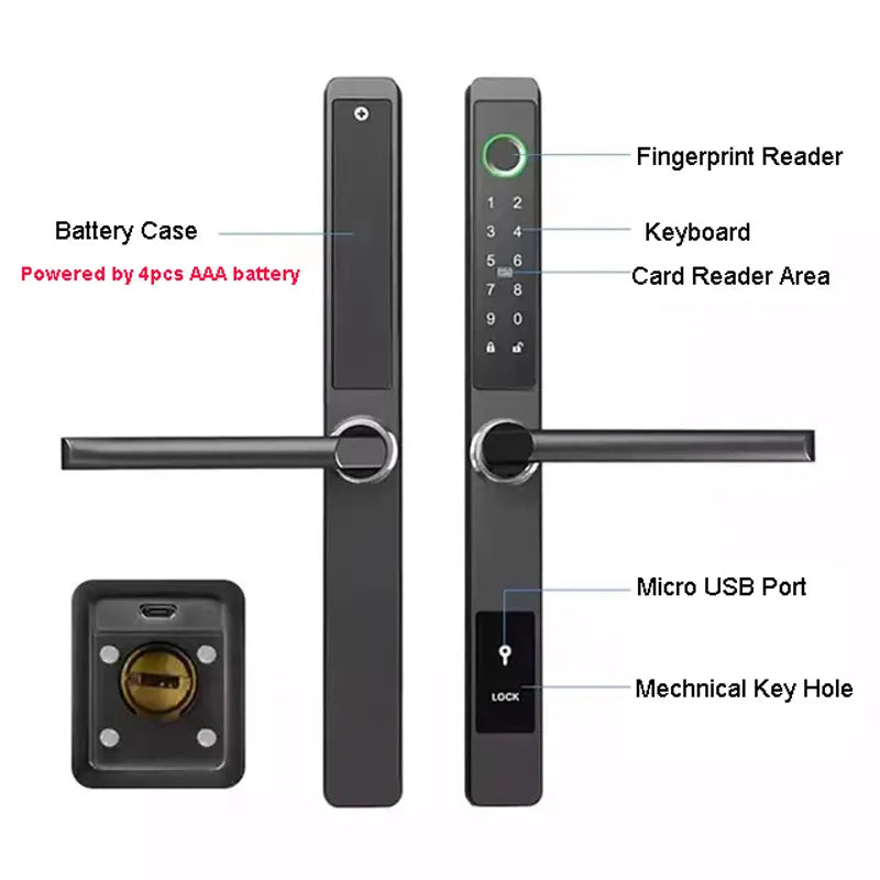 3CM Width Waterproof Aluminum Door Lock Bluetooth Fingerprint Digital Code TTLock Smart Sliding Door Lock 2885 3585 4585 Mortise