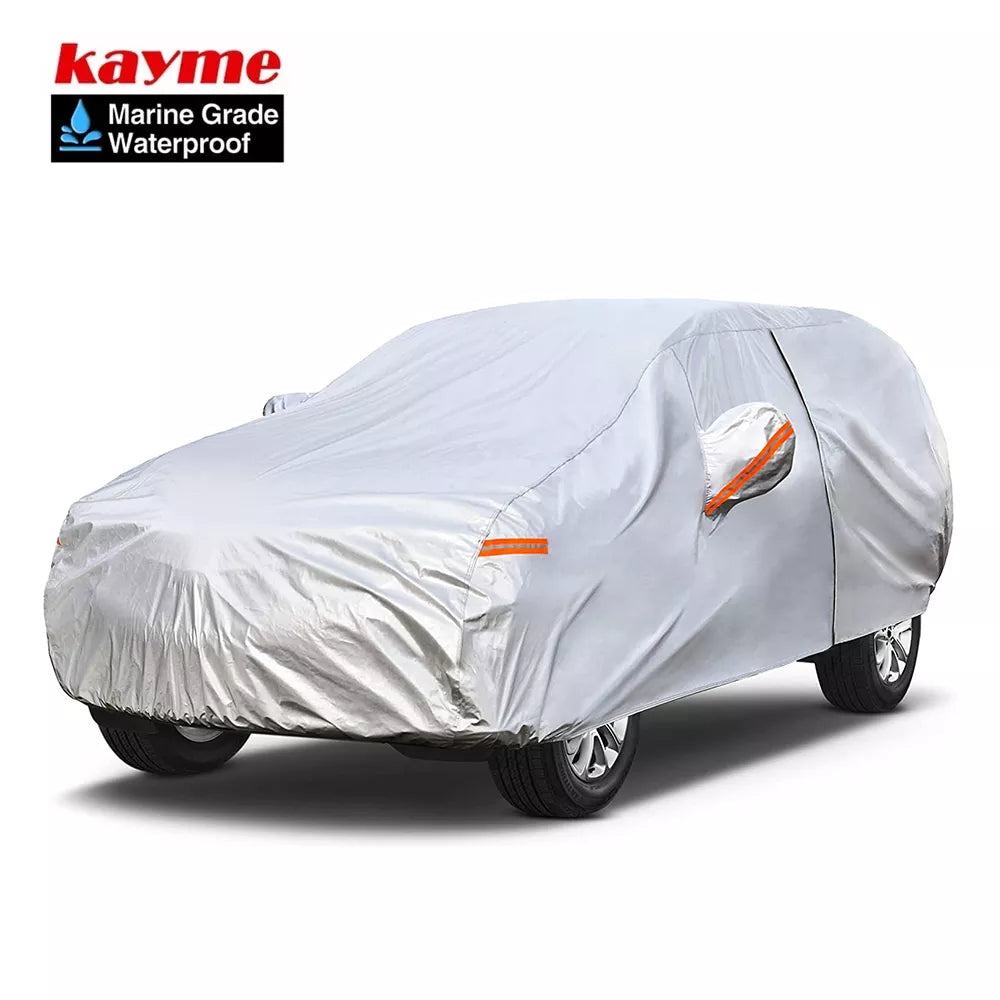 Kayme Multi-Layer Full Car Cover Waterproof Breathable with Zipper and Cotton Lining,Outdoor Sun Rain Snow Dust and Leaf Protect