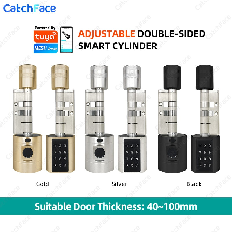 Catchfcae New Adjustable Replacement Tuya APP Fingerprint Cylinder Electronic Smart  Door Lock Digital Keypad Code Keyless