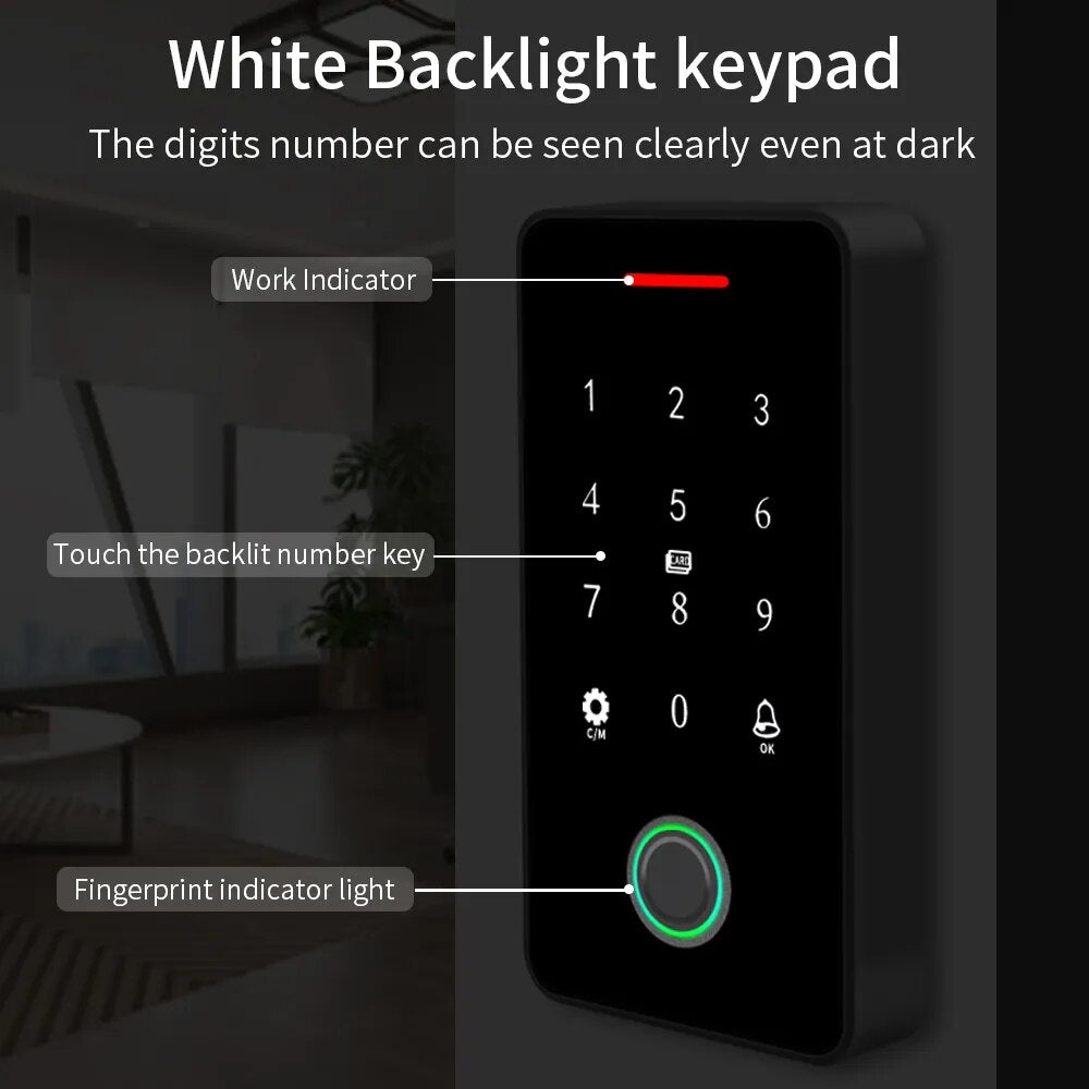 NFC Bluetooth Tuya APP Backlight Touch 13.56Mhz RFID Card Access Control Keypad Door Lock Opener WG Output  IP66 Watreproof