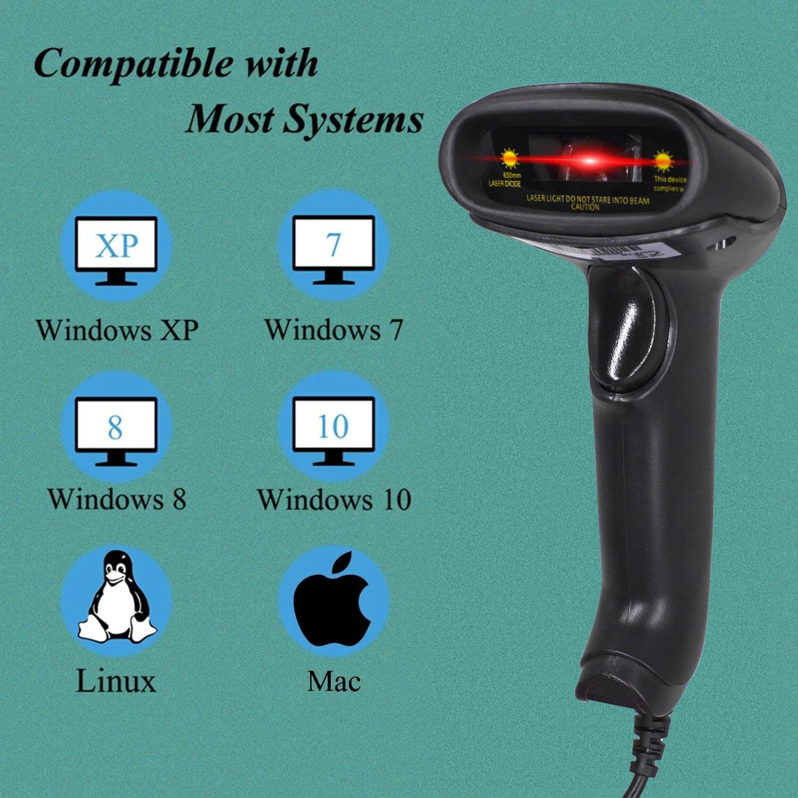 1D/2D Wired Barcode Scanner Reader USB,Plug and Play,Compatible for Windows,Android,Mac,Linux,Support Scanning Automatically,