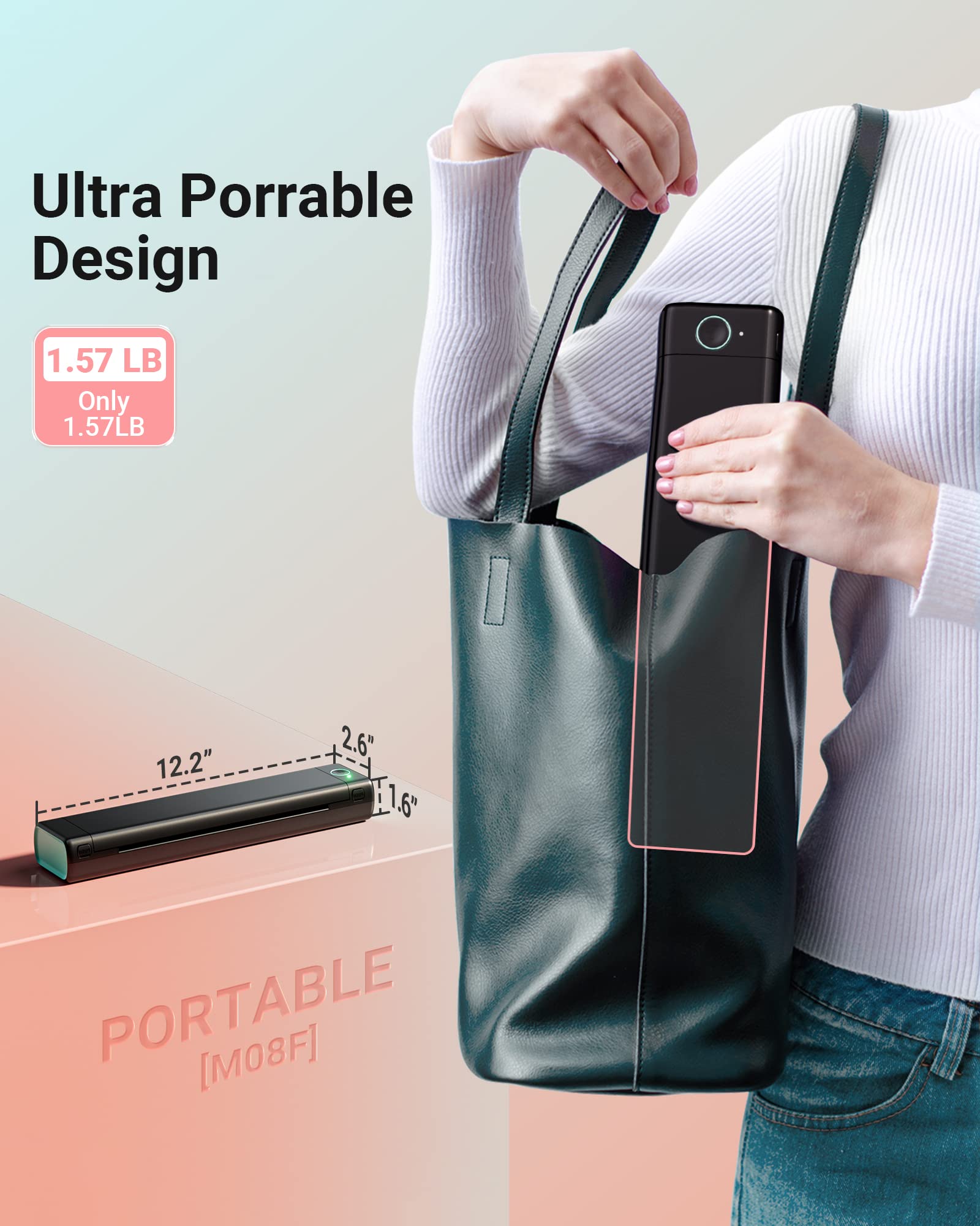 M08F A4 Wireless Thermal Printer Portable Handheld Bluetooth Mini Personal Home Office Printers HD Printing No Need To Use Ink