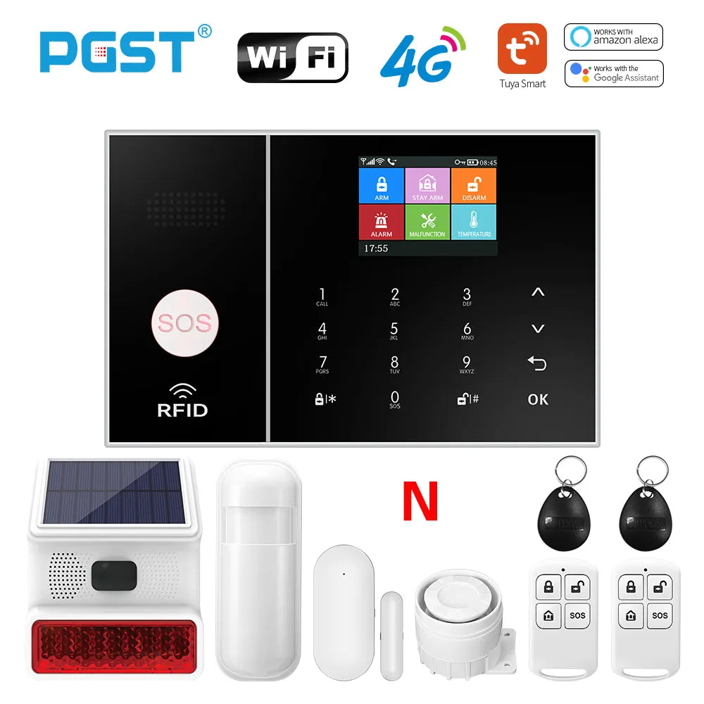 PGST 3G 4G Wireless Home Alarm Tuya Smart Life Burglar Alarm Kits WiFi Security Alarm System Support Alexa Remote Control