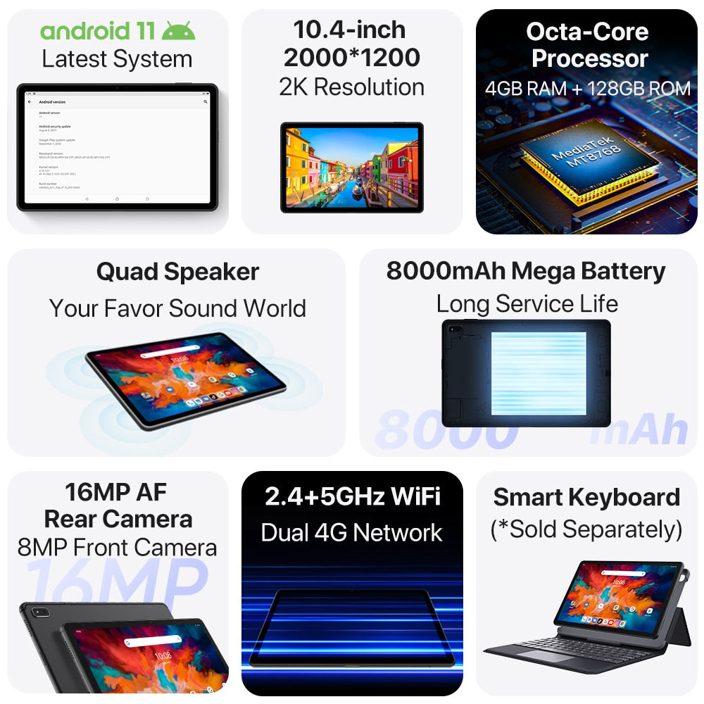 UMIDIGI A11 Tab  Android 11 Smartphone 10.4" 2K Display Helio P22 Octa Core 4GB 128GB 8000mAh Mega Battery Cellphone