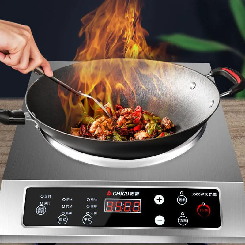 Commercial Induction Cooker 3500W High Power Concave Stainless Steel Electric Frying Stove Hotel Restaurant Hot Pot Cooking