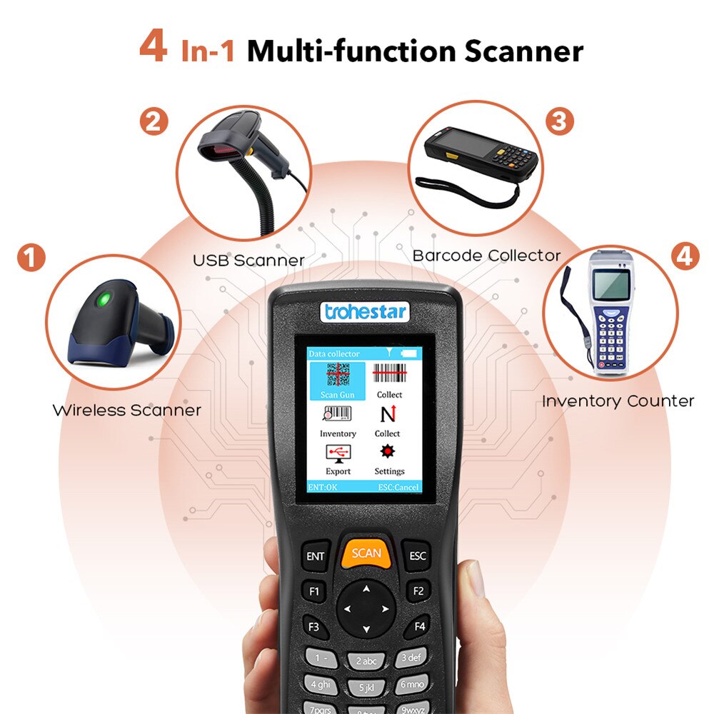 Scanners 1D 2D Barcode Scanner QR Bar Code Reader Handheld Inventory Counter Data Collector Bar Code Scanners Automatic Scanner