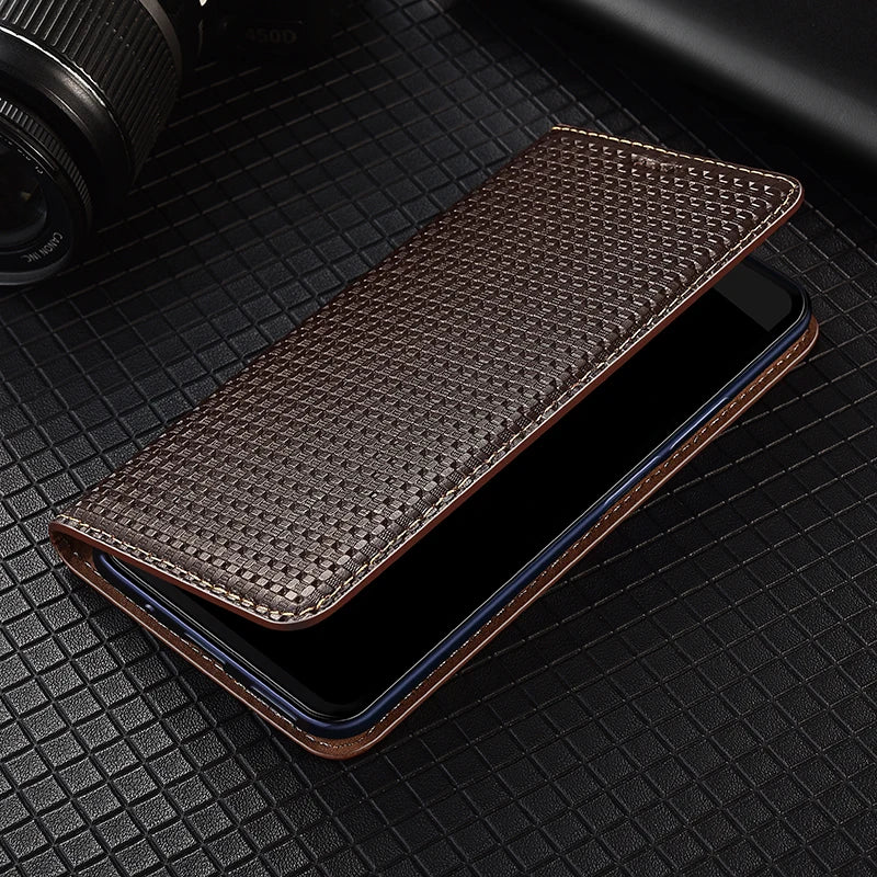 Grid Pattern Genuine Flip Leather Case For Realme X XT X2 X3 3 5 5i 6 6i 7 8 8i 9 9i 10 Pro Plus Phone Wallet Cover Cases