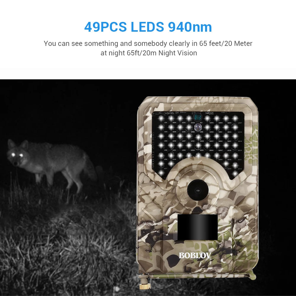 BOBLOV PR200 12MP 49PCS IR Leds Trail Hunting Camera Waterproof Outdoor Video Surveillance Wildlife Cameras Photo Traps w/belt