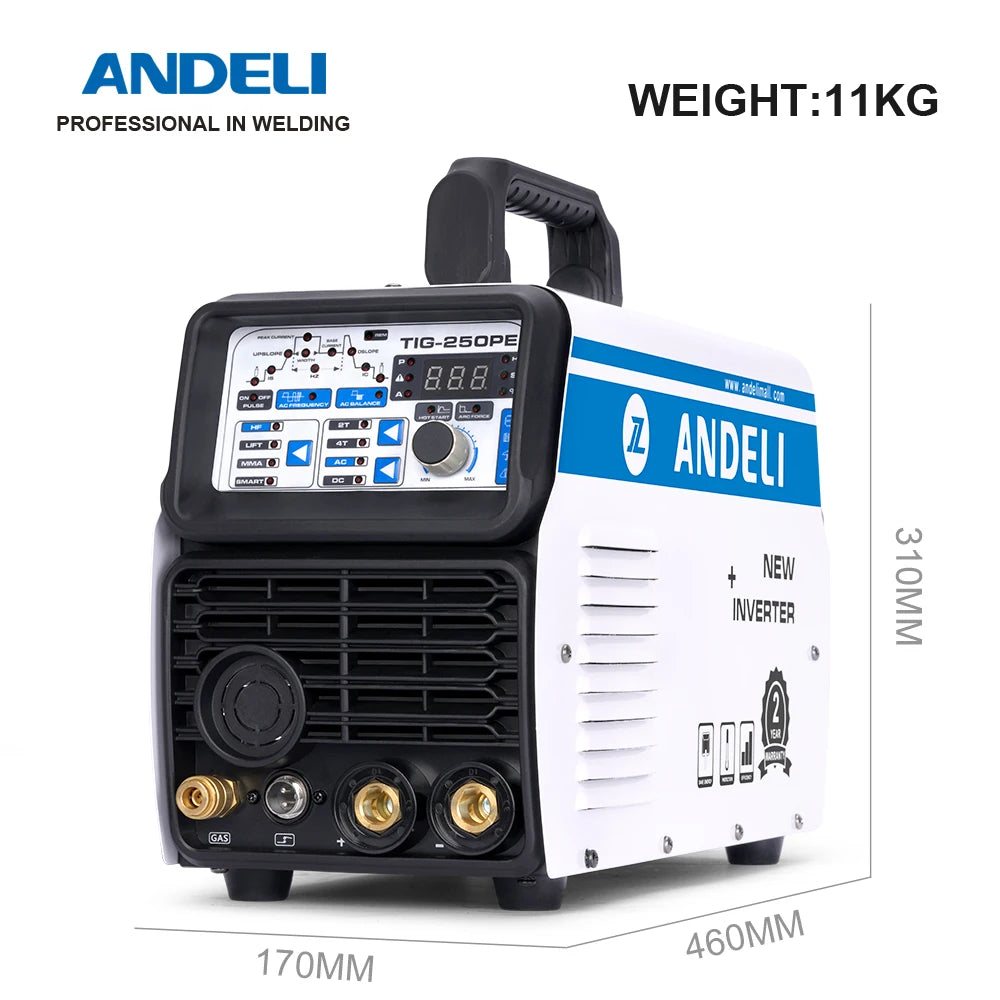 ANDELI 220V AC DC TIG Welder TIG-250PE TIG Welding Machine MMA Pulse Aluminum Welding Aluminum Welder Spot Welding