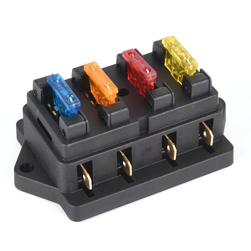 1 Pcs NEW Car 4 Way Circuit Standard ATO Blade Fuse Box Block Holder 12V / 24V+4 Way Fuse For 22mm Handlebar Motorcycles E-Bikes