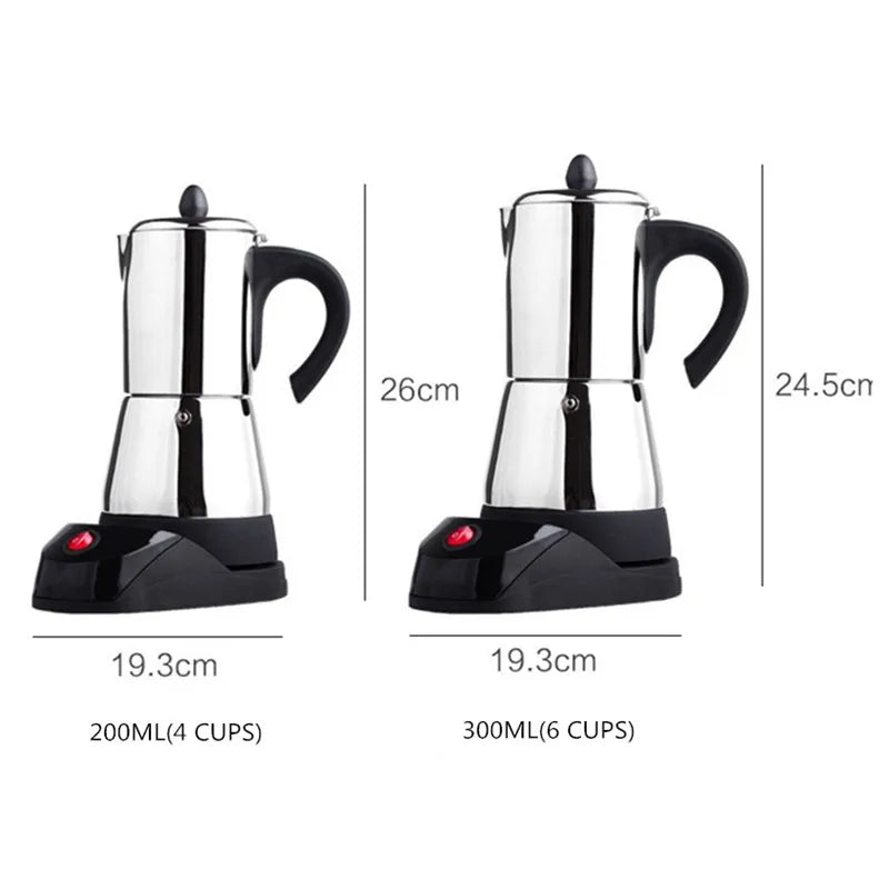 6cups/300ml Electric Coffee Geyser Maker 304 Stainless Steel Moka Pot Mocha coffe Machine Espresso Maker