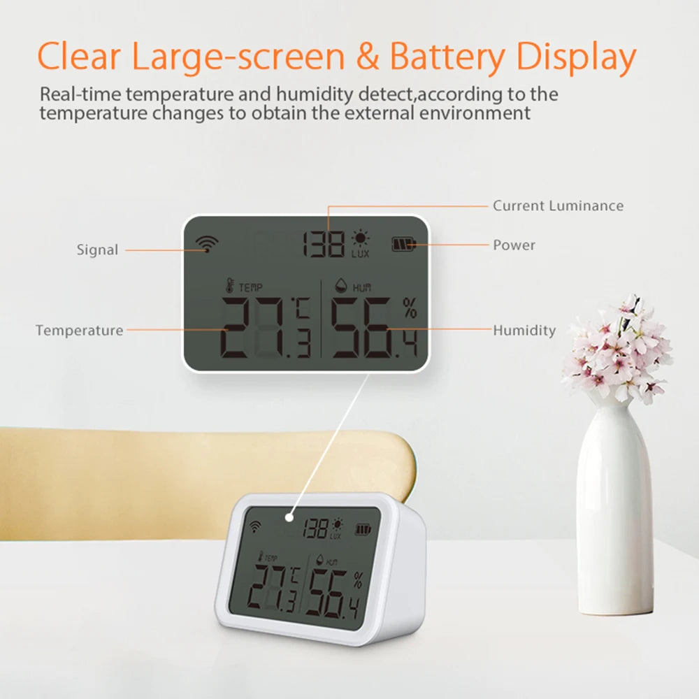 Tuya WiFi Zigbee LCD Temperature Humidity Sensor Lux Light Detector Indoor Hygrometer Thermometer ZigBee3.0 Hub Required