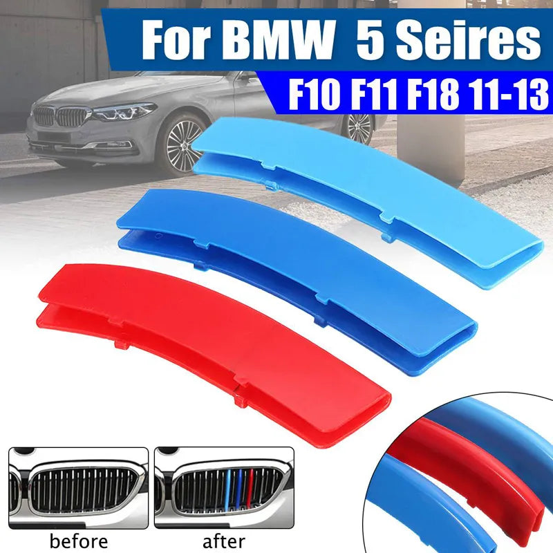 Grill Grille Decal Stripe Cover Clip Trim 12 Slats Front Kidney For BMW 5 Series F10 F11 F18 2011-2013 M-Sport Decorative Parts