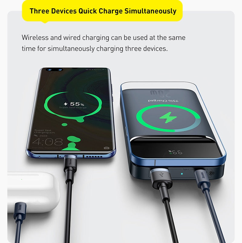 Baseus Power Bank 10000mAh Portable 20W Magnetic Wireless Charger PowerCore External Battery PowerBank  for Xiaomi  iPhone 12