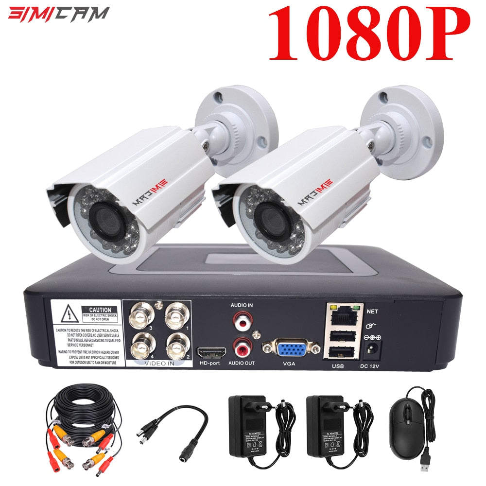 4CH DVR CCTV Security Camera System Analog AHD Cameras Kit 1200TVL 2Pcs  Dome Bullet 1080P 2MP 5in1 DVR Video Surveillance Set