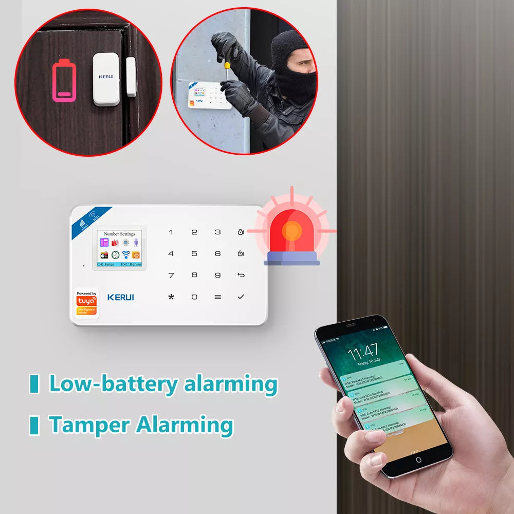 KERUI Tuya Smart WIFI GSM Security Alarm System Works With Alexa Home Wireless Burglar Motion Detector Smoke Door Window Sensor