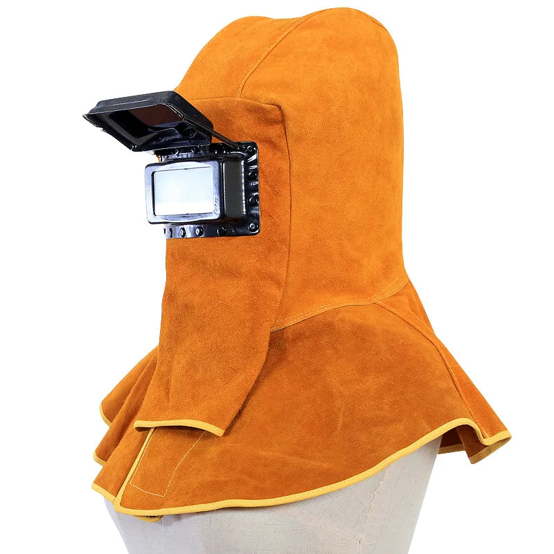 Cowhide Welder Mask Welding Helmet Eyes Protection Sparkproof Head-Mounted Leather Hood Grinding -15-65 Arc Tig