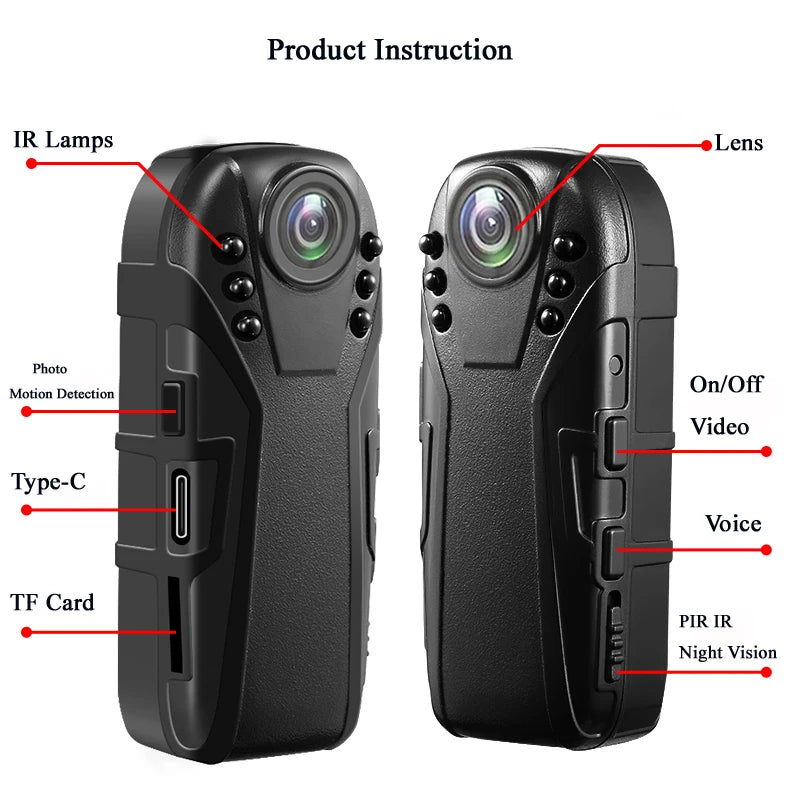 Mini CCTV Body Worn Camera Portable Camcorder Video Audio Recorder Motion Detection IR Night Vision 5m Wide Angel Lens125 Degree