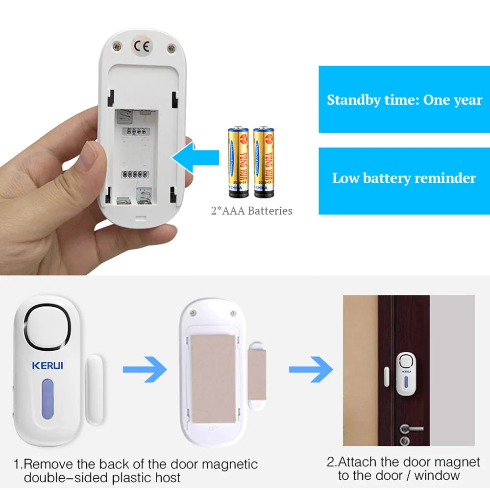 KERUI Wireless Independent Door Magnetic Alarm System 120dB Door Security Alarm Window Door Opening Sensors with Remote Control