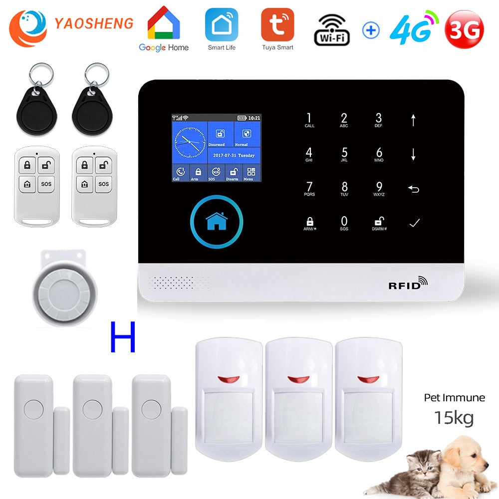 Home Alarm Wireless WIFI 4G Home Security Alarm System For Tuya APP With Pet Motion Sensor Smoke Detector Gas Securiti Alarm