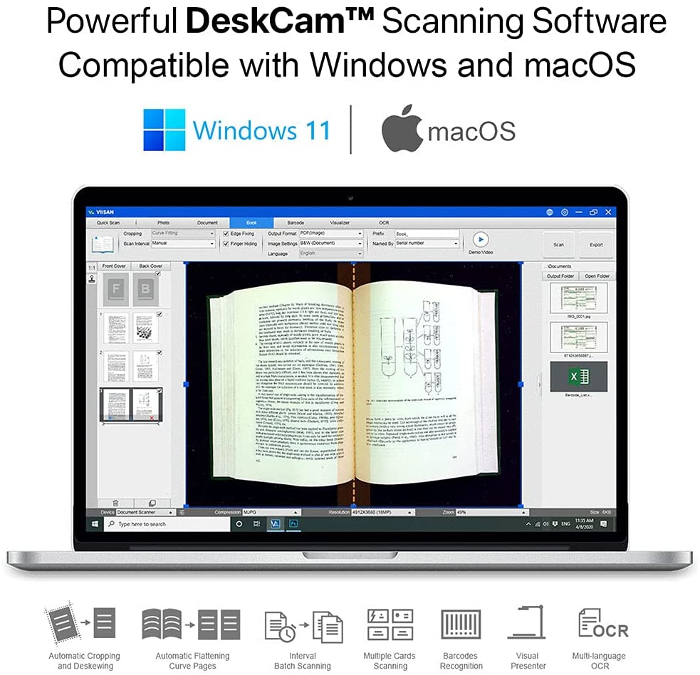 VIISAN VK16 Book Document Scanner High Definition 16MP Portable Scanner for Office TeacherCapture Size A3 Multi-Language
