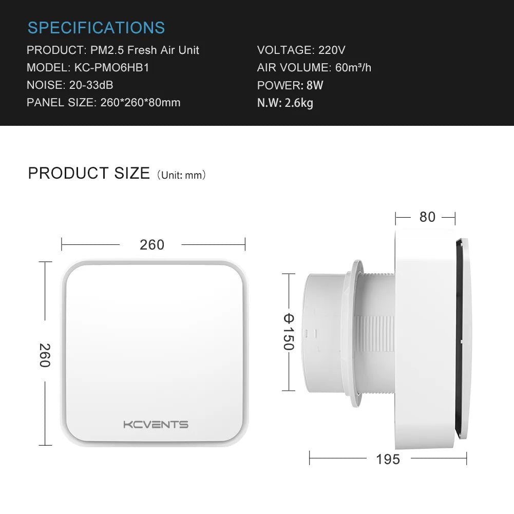 Fresh Air Fan Wall Ventilation Fan With Hepa Filter For Single Room Air Intake