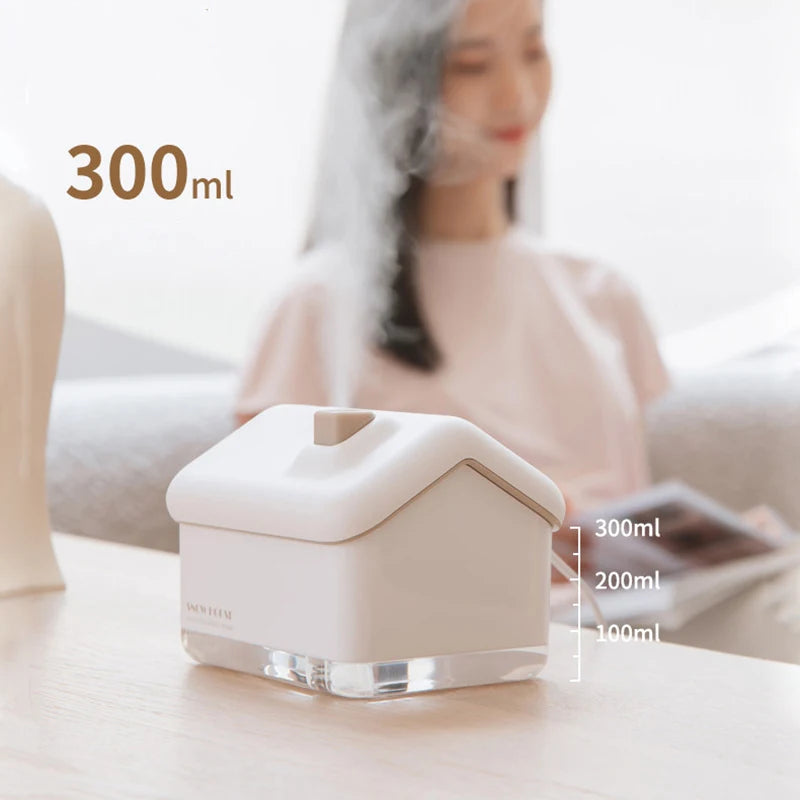 300ML USB Air Humidifier Desktop Purifier Snow House Diffuser Aromatherapy Mist Maker With Lamp Lights For Christmas Home Office