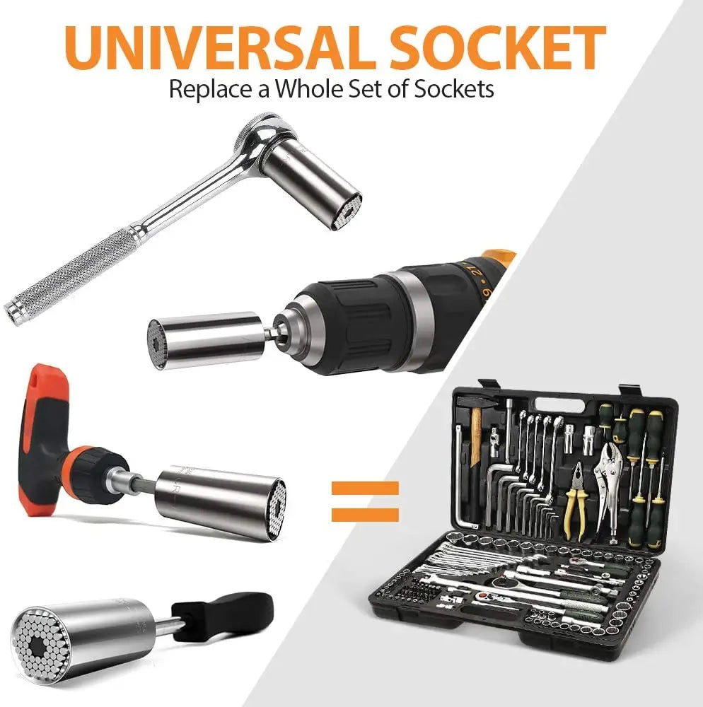 Universal Socket Tools Torque Wrench Head Set 7-19mm Power Drill Adapter Ratchet Bushing Spanner Key Magic Multi Hand Tools