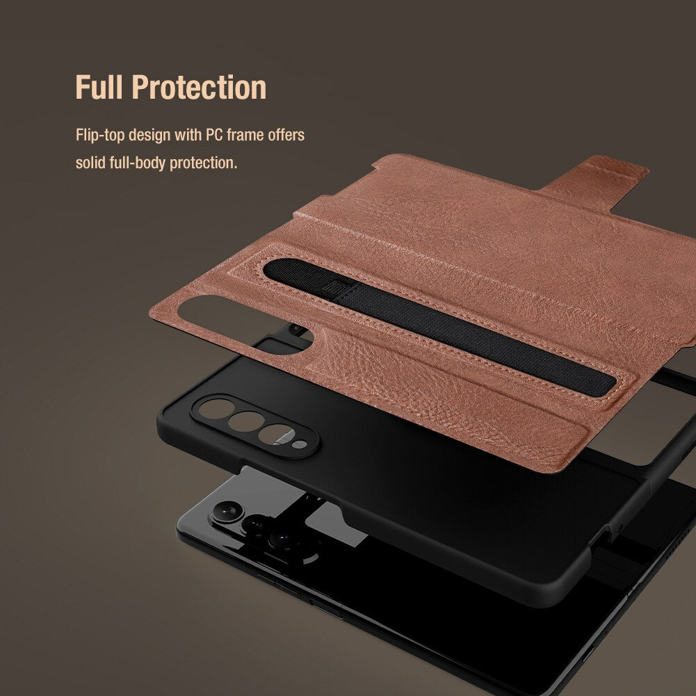 For Samsung Galaxy Z Fold 3 Case For Galaxy Z Fold 4 NILLKIN Aoge Full Cover Luxury Leather Kickstand Case With S-Pen Pocket