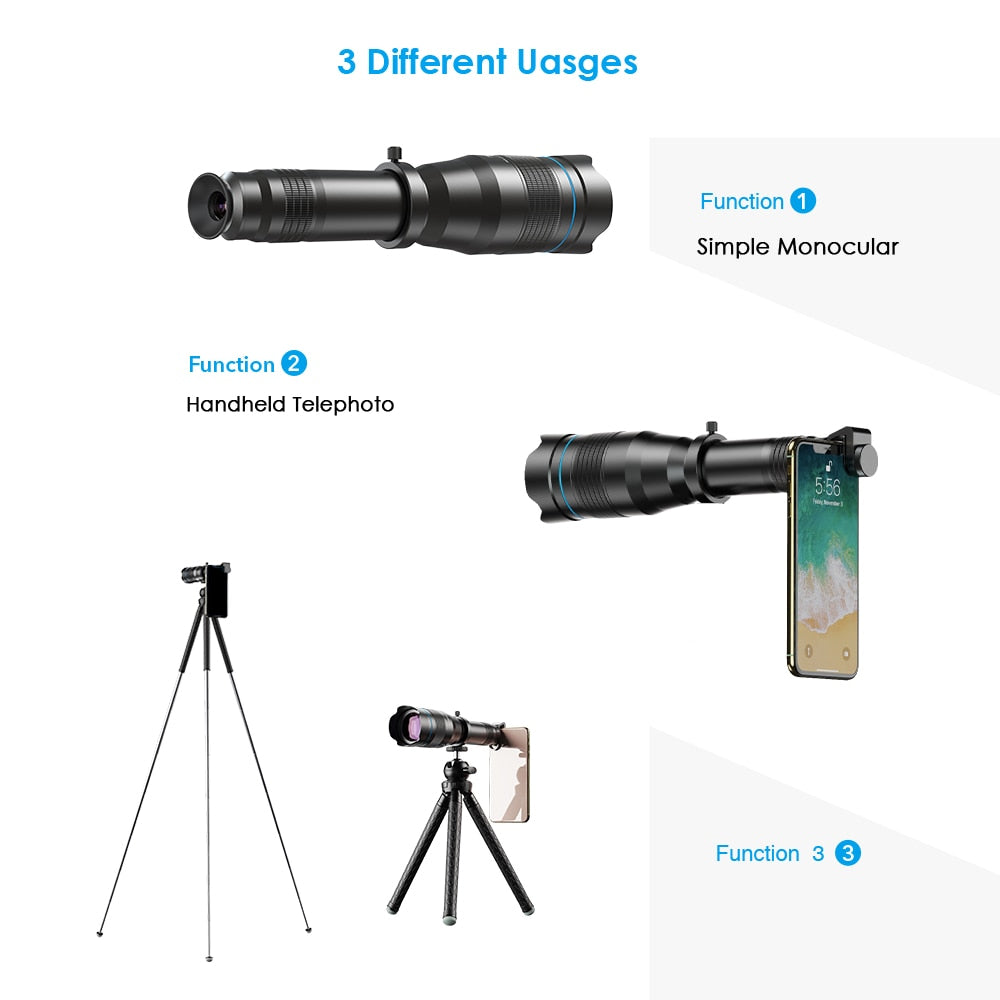 APEXEL 60X Mobile Phone Monocular Telescope Lens astronomical zoom lens extendable tripod for iPhone Samsung all Smartphones