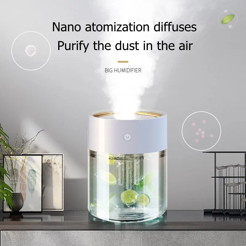 Triple Nozzles Household Ultrasonic Air Humidifier USB Aromatherapy Diffuser with LED Light Large Capacity Heavy Fog Mist Maker