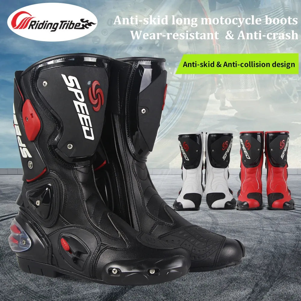 Woman Motorcycle Riding Boots Long High Ankle Protective Gears Moto Motorbike Racing Shoes Foot Guards Red B1001