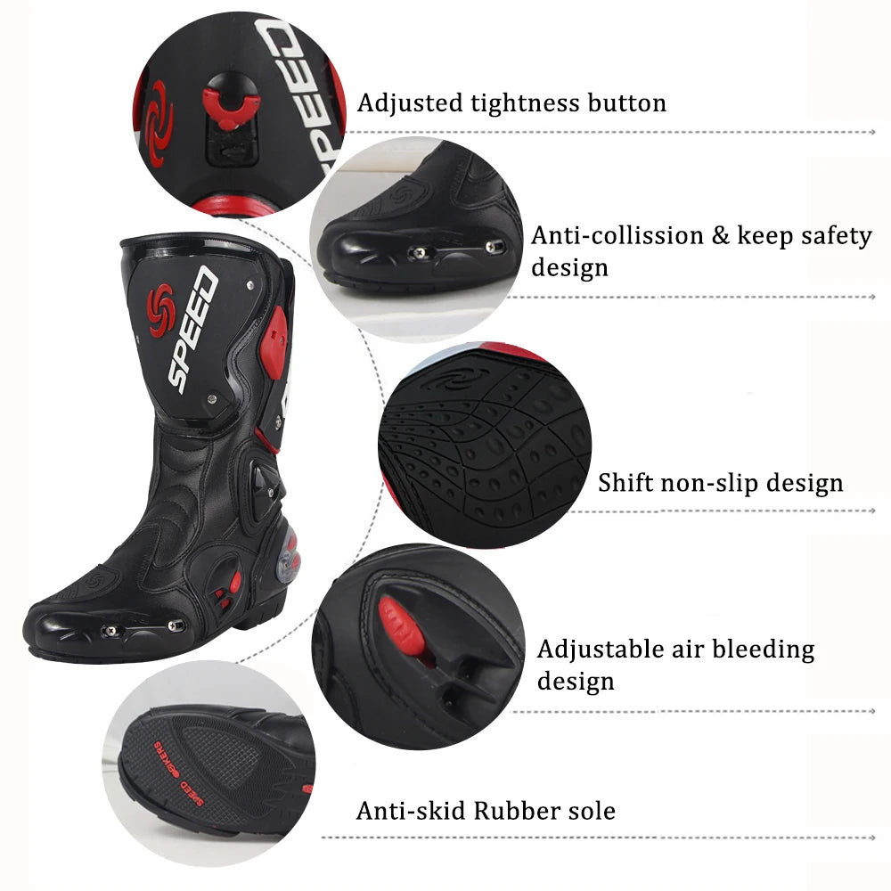 Woman Motorcycle Riding Boots Long High Ankle Protective Gears Moto Motorbike Racing Shoes Foot Guards Red B1001