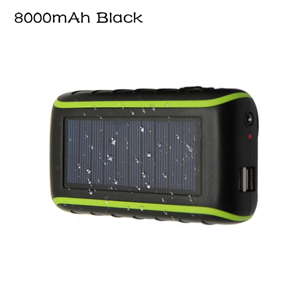 6000/8000mAh Multi-function Solar Power Bank Hand Crank Dynamo Powered Universal Double USB Outdoors Portable Charger PoverBank