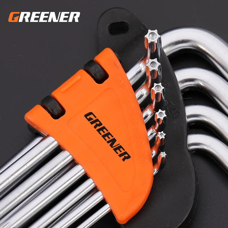 Greener 9PCS DoubleEnd L Type Screwdriver Hex Wrench Set Allen Key Hexagon Flat Ball Torx Star Head Spanner Key Set Hand Tools