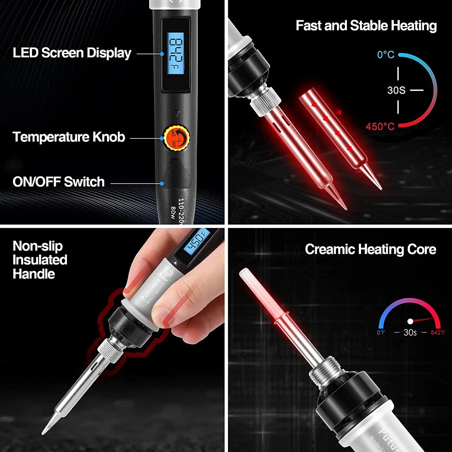 Soldering Iron Kit, 80W LCD Digital Soldering Gun, Portable Solder Iron with Adjustable Temperature Controlled and Fast Heating