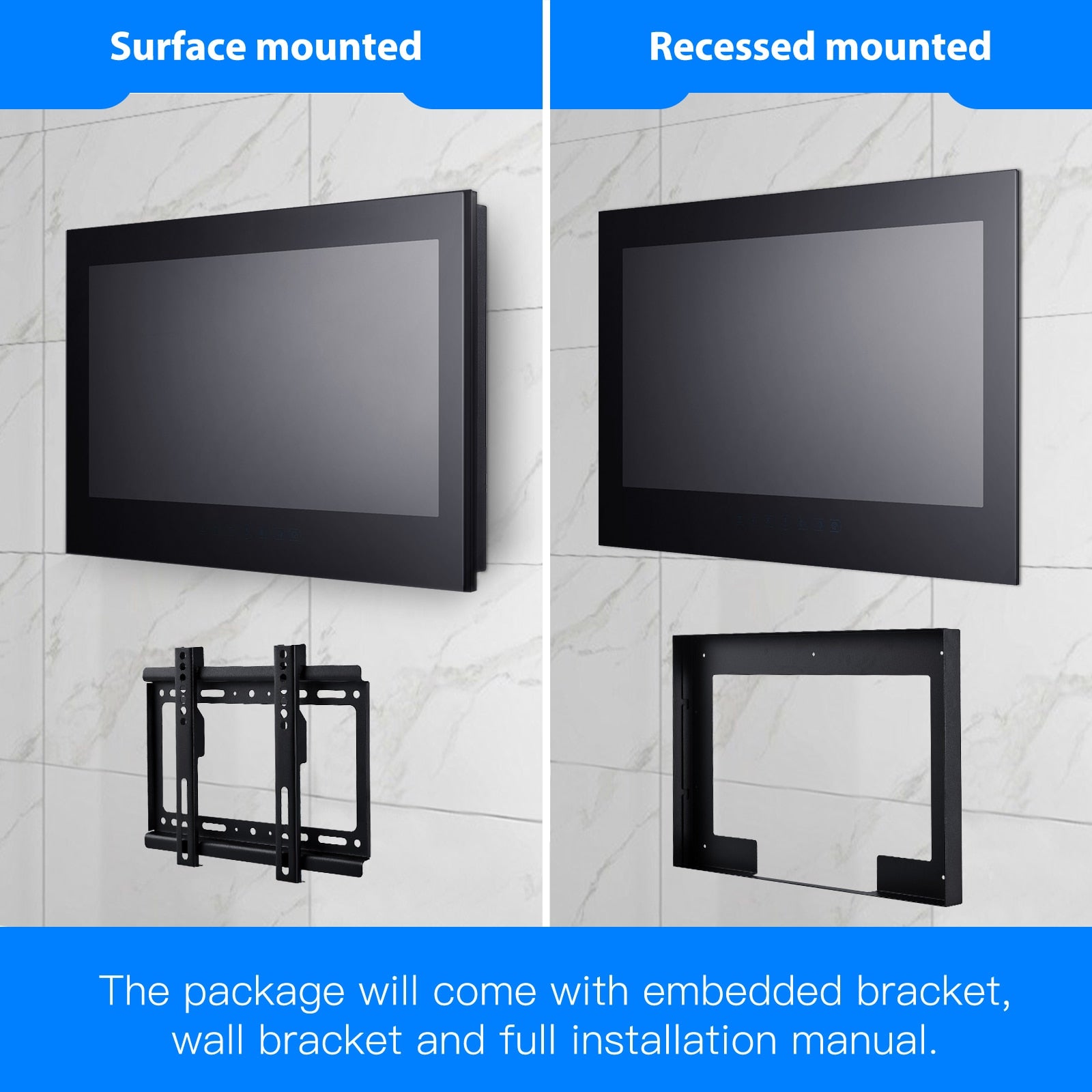 Haocrown 42 Inch Bathroom TV Black, IP66 Waterproof Television With Android 10.0 System Full HD 1080P Built-in Wi-Fi Bluetooth