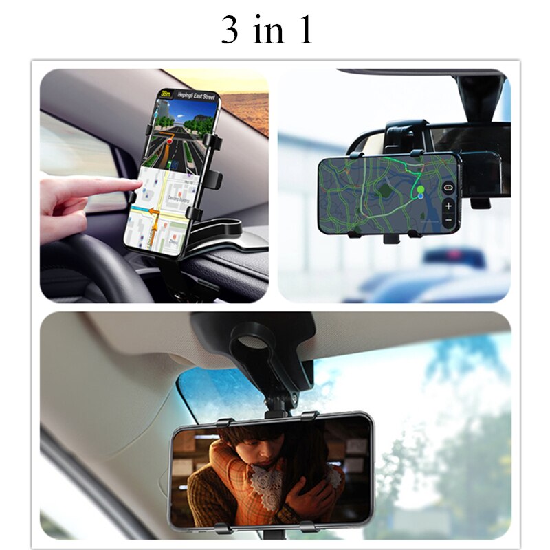 3 in 1 Car Phone Holder Dashboard Rearview Mirror Mobile Phone GPS Navigation Bracket Adjustable Auto Phone Holder For iPhone 13