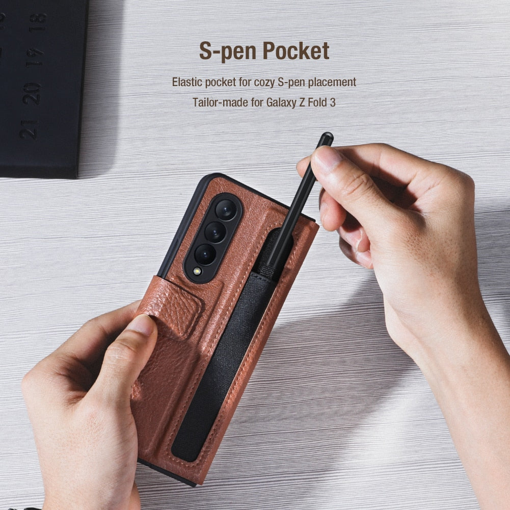 For Samsung Galaxy Z Fold 3 Case For Galaxy Z Fold 4 NILLKIN Aoge Full Cover Luxury Leather Kickstand Case With S-Pen Pocket