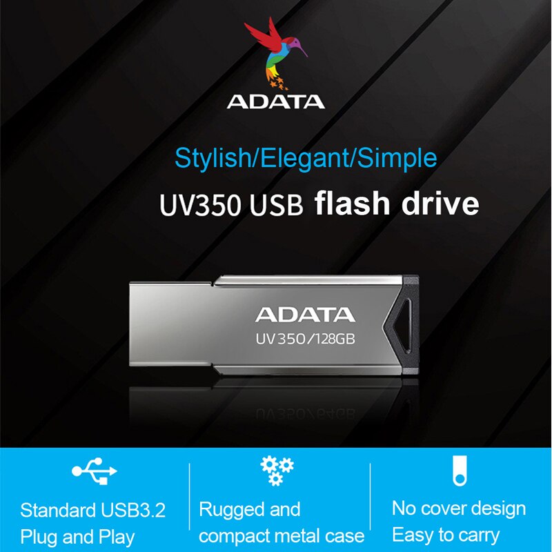 100% Original ADATA USB 3.2 Flash Drive UV350 32GB 64GB 128GB Metal Memory Stick High Speed U Disk Pendrive For Computer