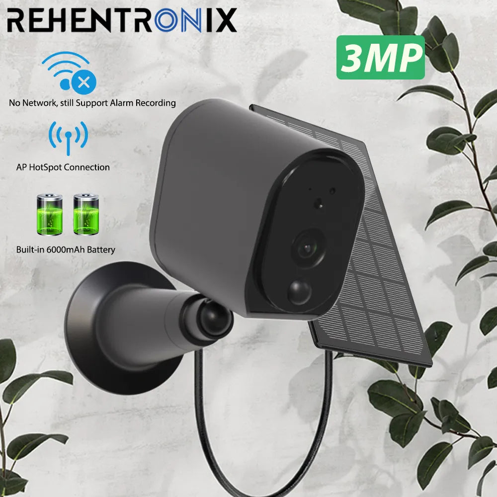 3MP WiFi Battery Camera Outdoor Wireless Solar Panel Powered Security Camera Home Rechargeable Battery Video Surveillance Camera