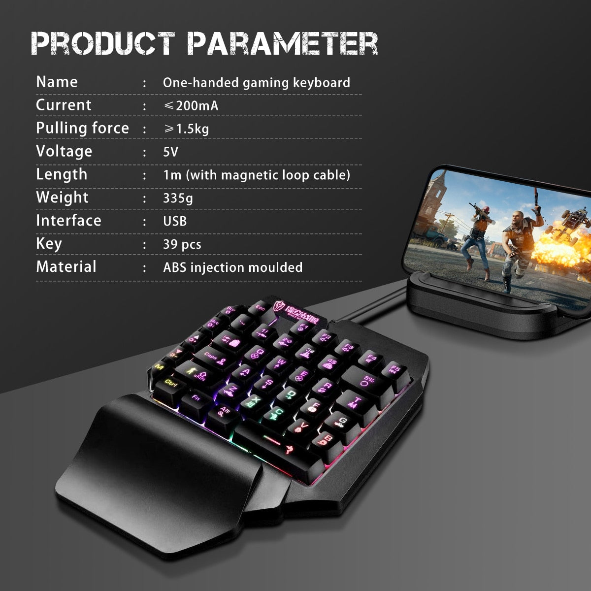 FONKEN Keyboard Gaming Mini One-Handed RGB Game Controller for PC PS4 Xbox Gamer Single Keyboard Quite Mouse Set PC Accessories