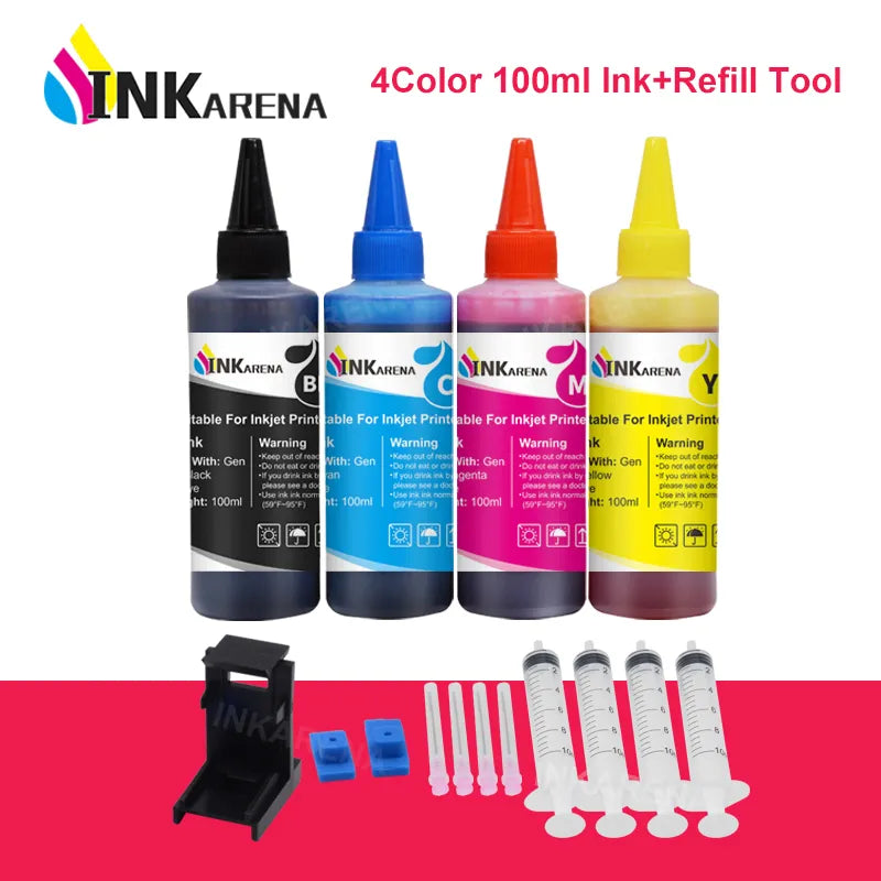 INKARENA Printer Ink For HP 21 22 301 302 304 For Hp DeskJet 2300 2700 4100 HP ENVY 6000 6400 Printer Cartridge Refill Ink Kits