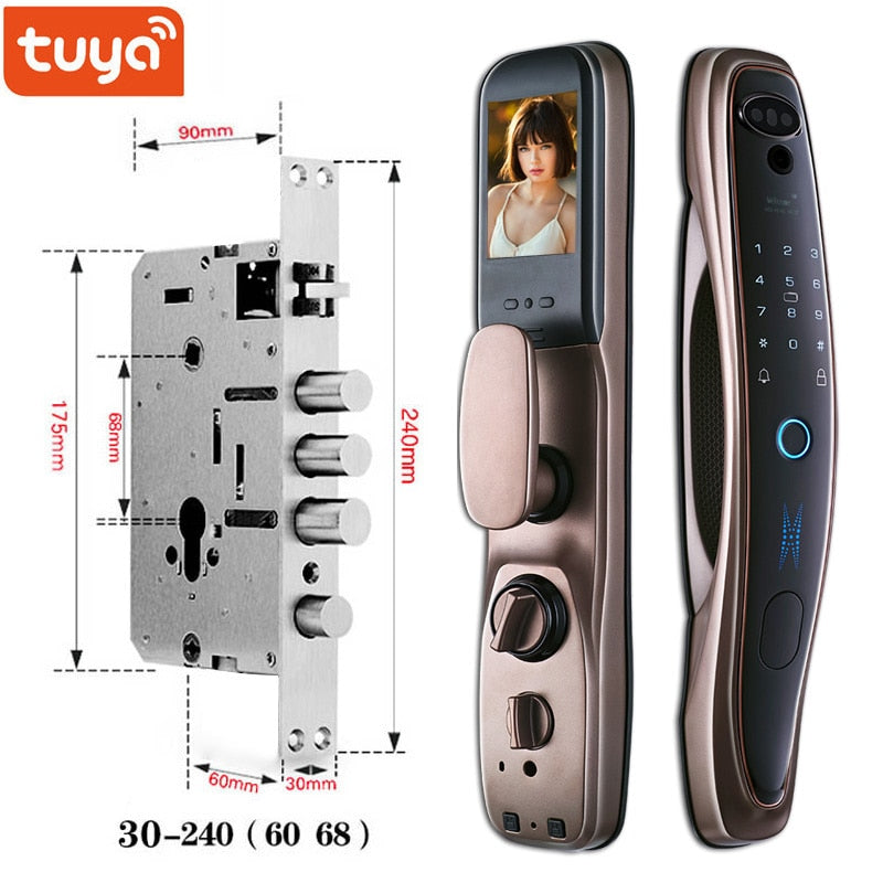 Tuya Smart 3D Face Door Lock Security Face & Camera Monitor Intelligent Fingerprint Password Biometric Electronic Key Unlock