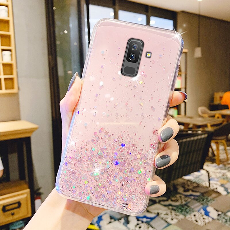 Case For Samsung A8 A6 Plus 2018 Cases Bling Glitter Phone Cover On Samsung A51 A71 A50 A70 A52 A72 A12 J4 J6 Plus J8 2018 Cover