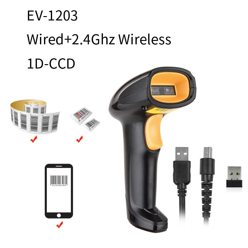 EVAWGIB EV-W2503 Handheld Wirelress Barcode Scanner AND EV-1203 Bluetooth 1D/2D QR Bar Code Reader PDF417 for IOS Android IPAD