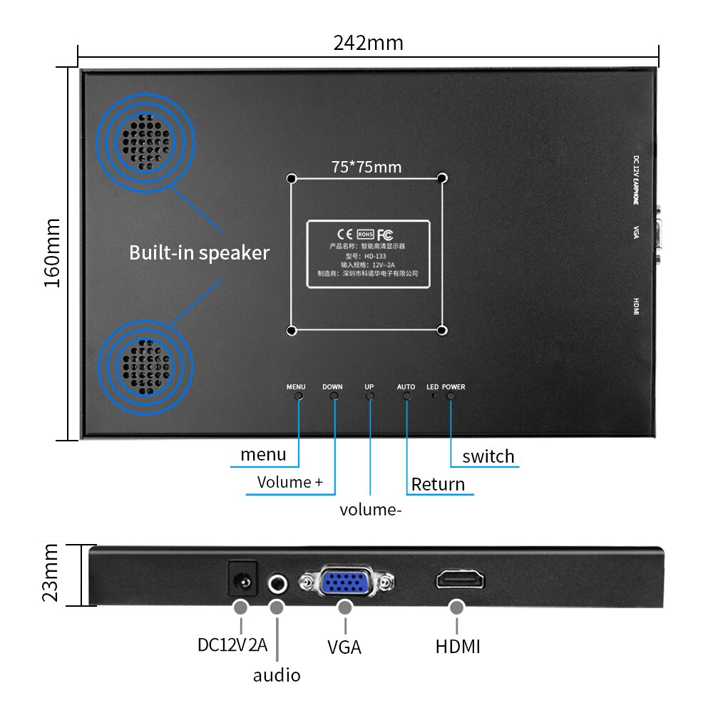 11.6″ Portable monitor HD IPS lcd display 1080P Gaming monitor for PS4 switch with VGA HDMI 10.1 Inch Computer Monitor