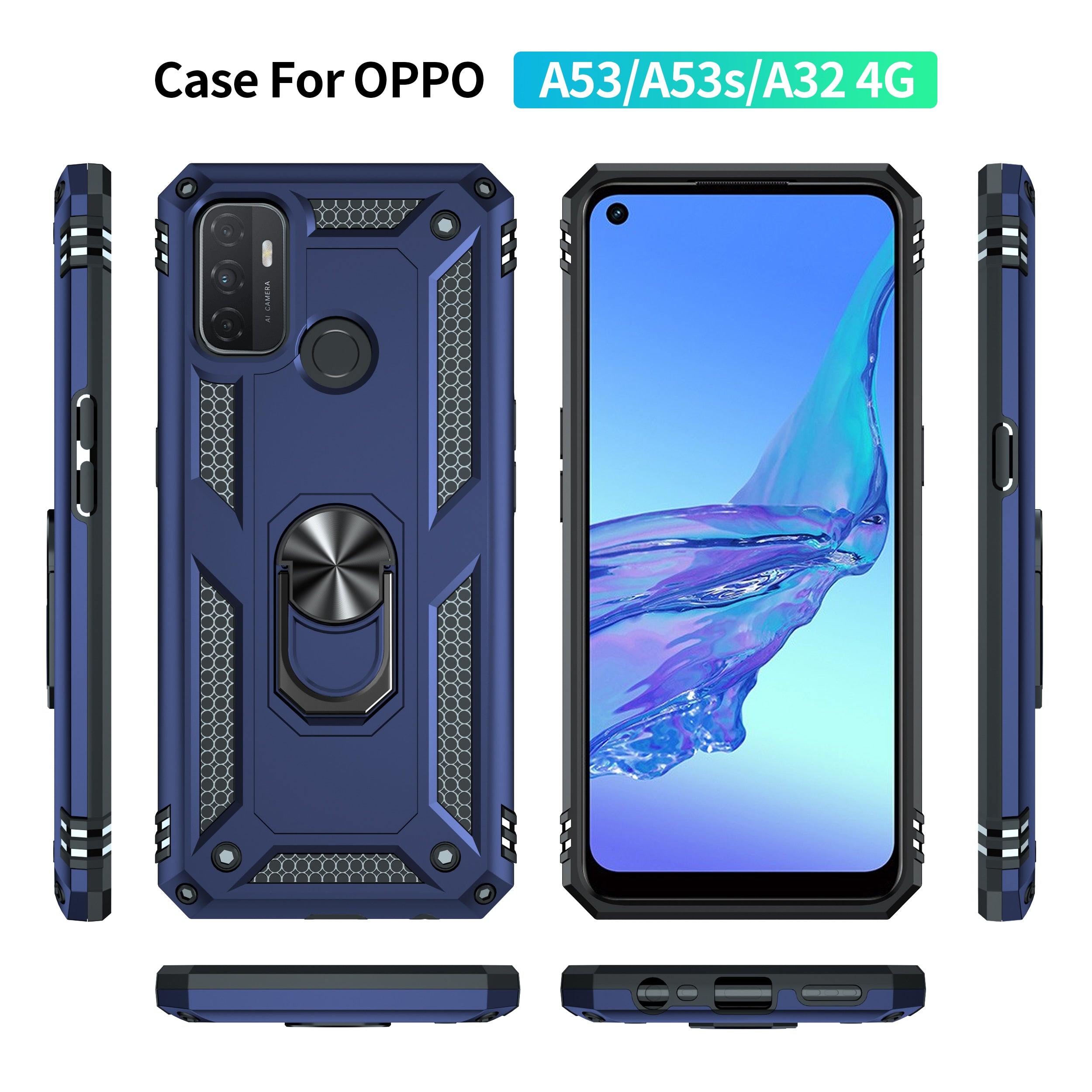 For OPPO A32 A53 A53S 2020 Case Luxury Armor Magentic Silicone Phone Case for OPPO A15 A15S A35 Car Holder Ring Case