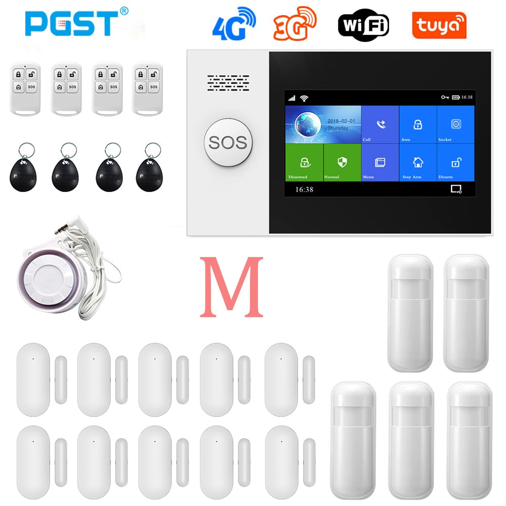 PGST PG-107 4G Tuya Wireless Home WIFI GSM Home Security With Motion Detector Sensor Burglar Alarm System Support Alexa & Google