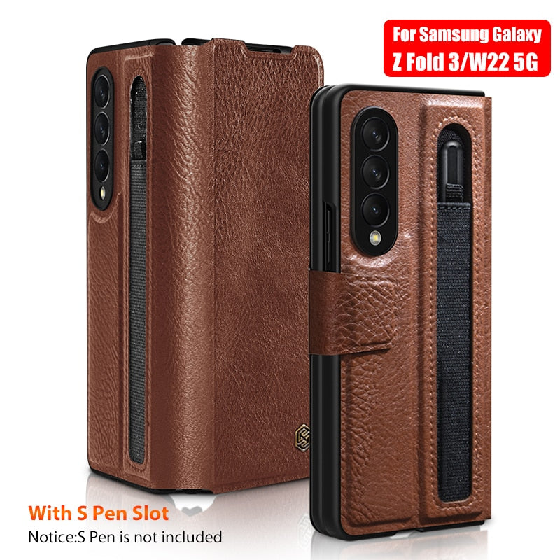 For Samsung Galaxy Z Fold 3 Case For Galaxy Z Fold 4 NILLKIN Aoge Full Cover Luxury Leather Kickstand Case With S-Pen Pocket